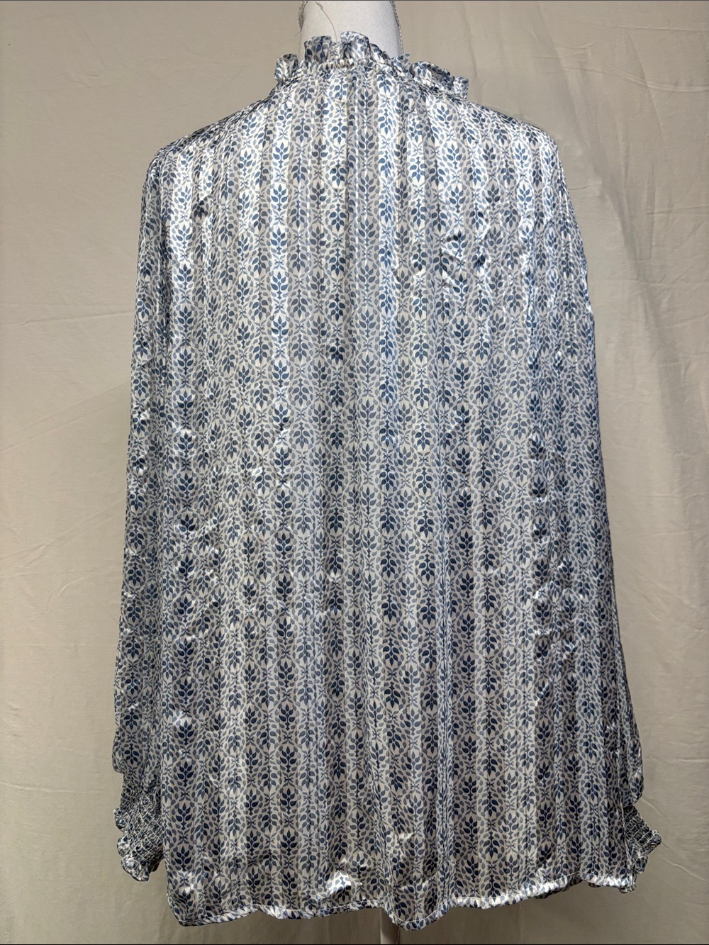 Pretty Light Blue Floral Ruffle-Trim Button Up Blouse - Picture 3 of 9